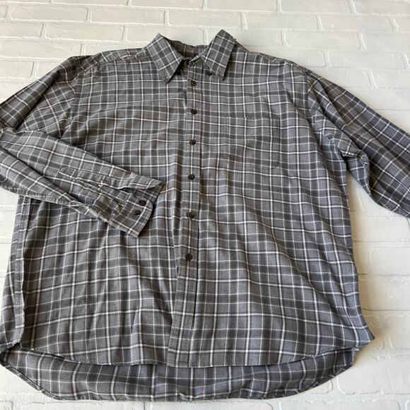 Eddie Bauer Men's Grey Plaid 100% Cotton Long Sleeve Button Down -sz XL - Picture 1 of 5
